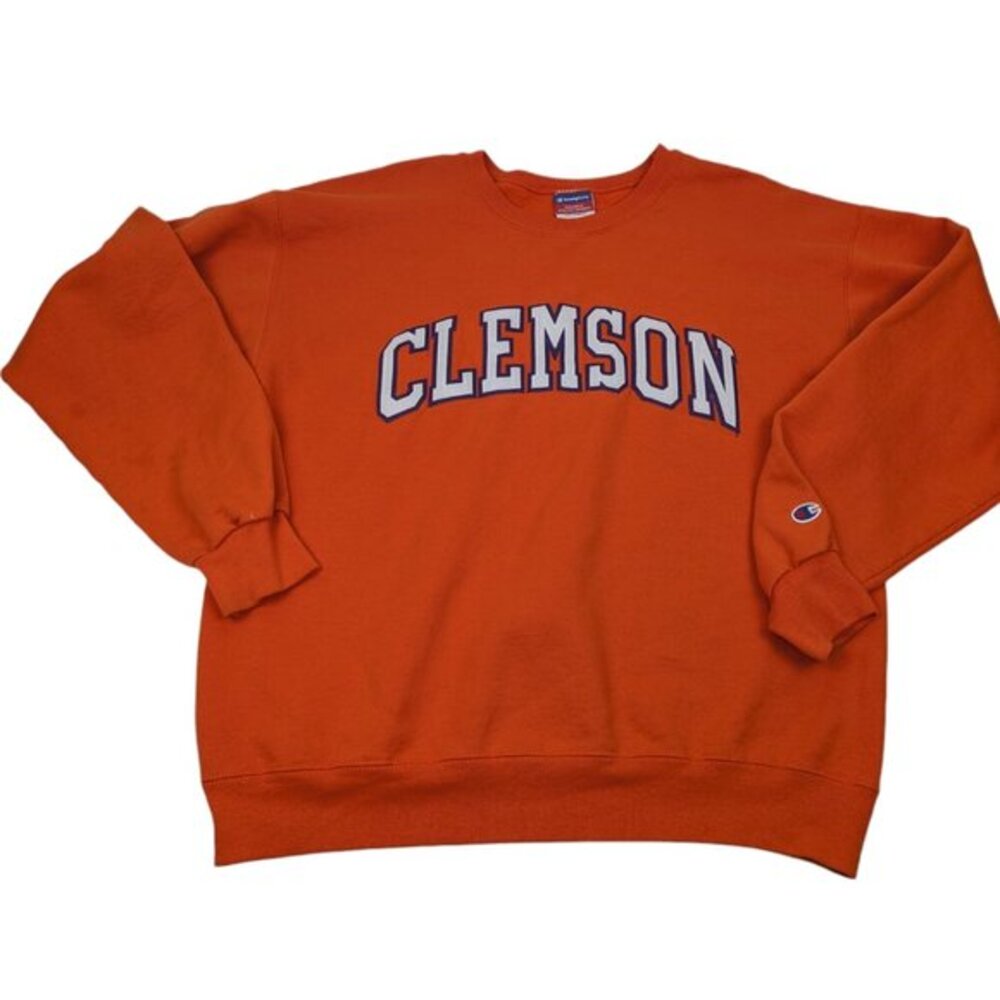 Y2K‎ Clemson Tigers Sweatshirt Orange Champion Pullover Crew Neck Adult Large